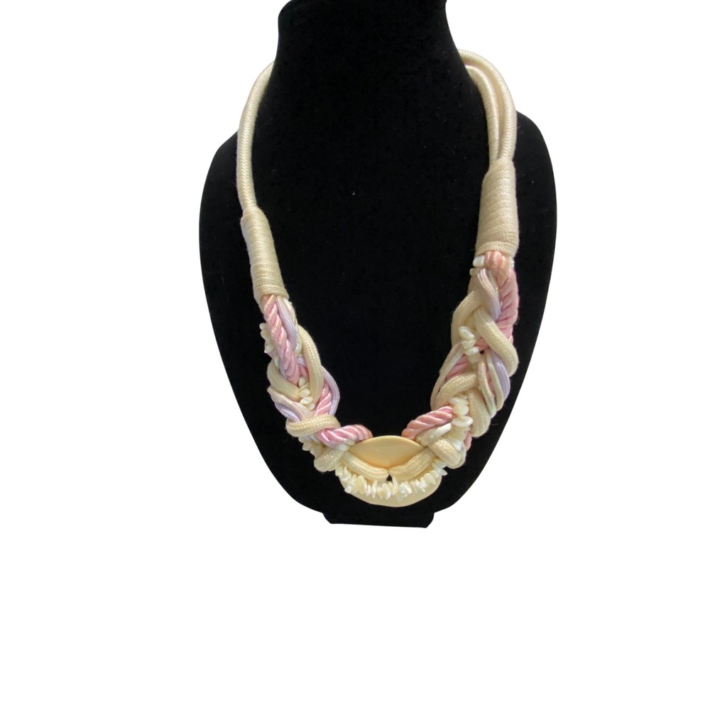 Unbranded Braided Rope Statement Necklace Womens OS Cream Pink Shells Excellent